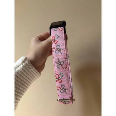 Rózsaszín karácsonyi masnis kutya nyakörv